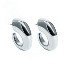 Oval open hoop earrings available in gold plated and rhodium plated finishes with sculptural thick design