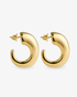 Chunky sculptural gold hoop earrings front and side view