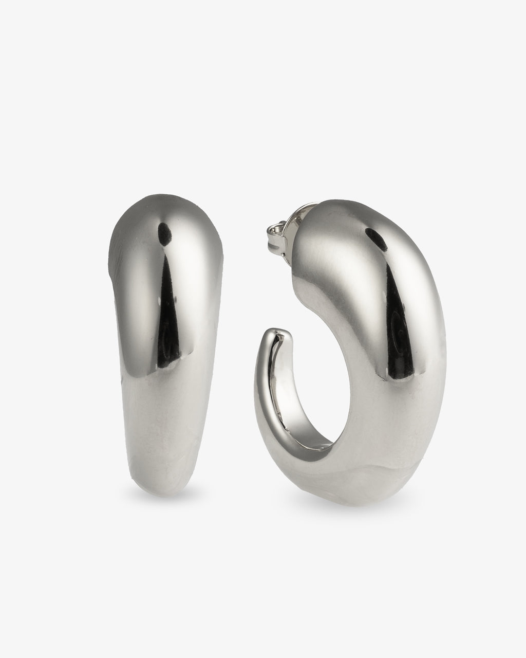 Chunky silver open hoop earrings front view with post back