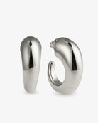 Chunky silver open hoop earrings front view with post back