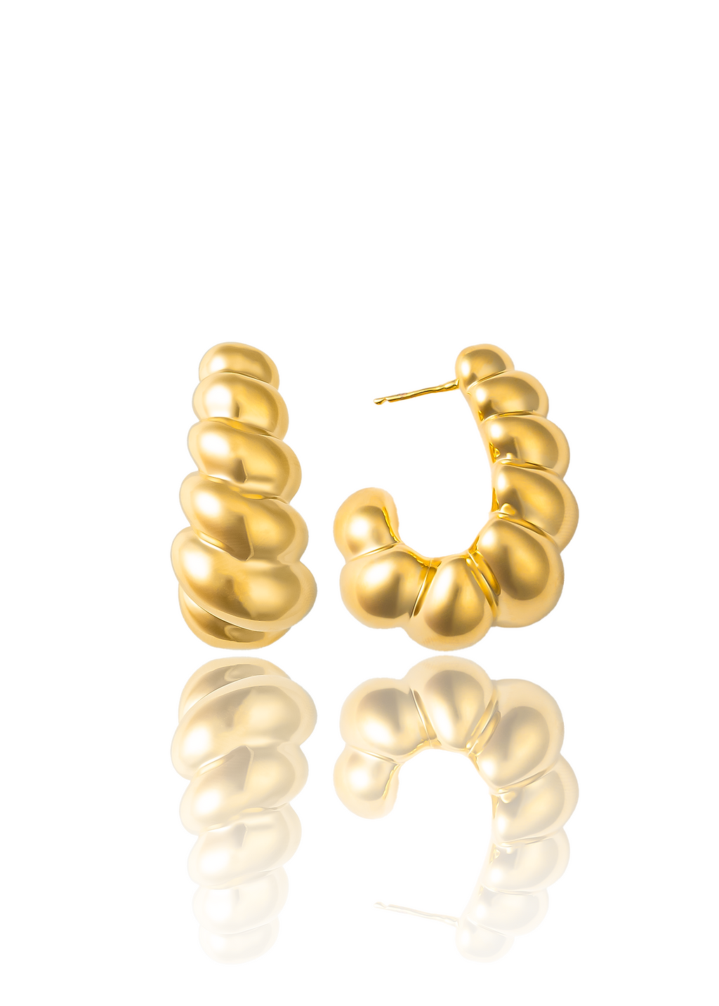 Gold plated chunky hoop earrings with bold circular design and smooth polished finish