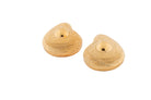 Gold plated textured dome earrings with rounded sculptural shape and asymmetric design, 40mm by 33mm