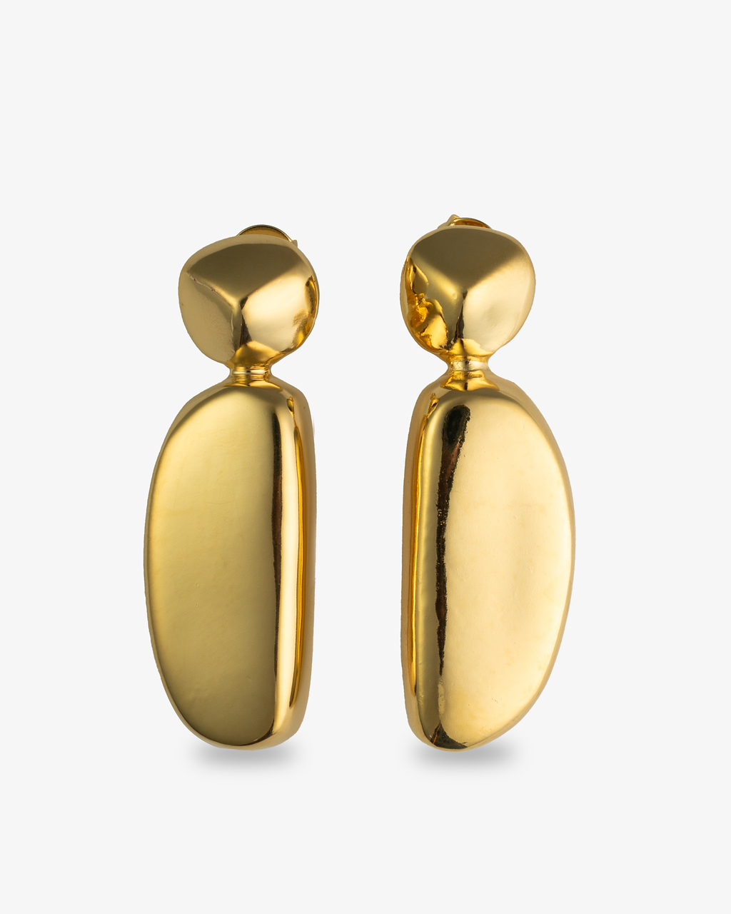 Sculptural gold drop statement earrings front view