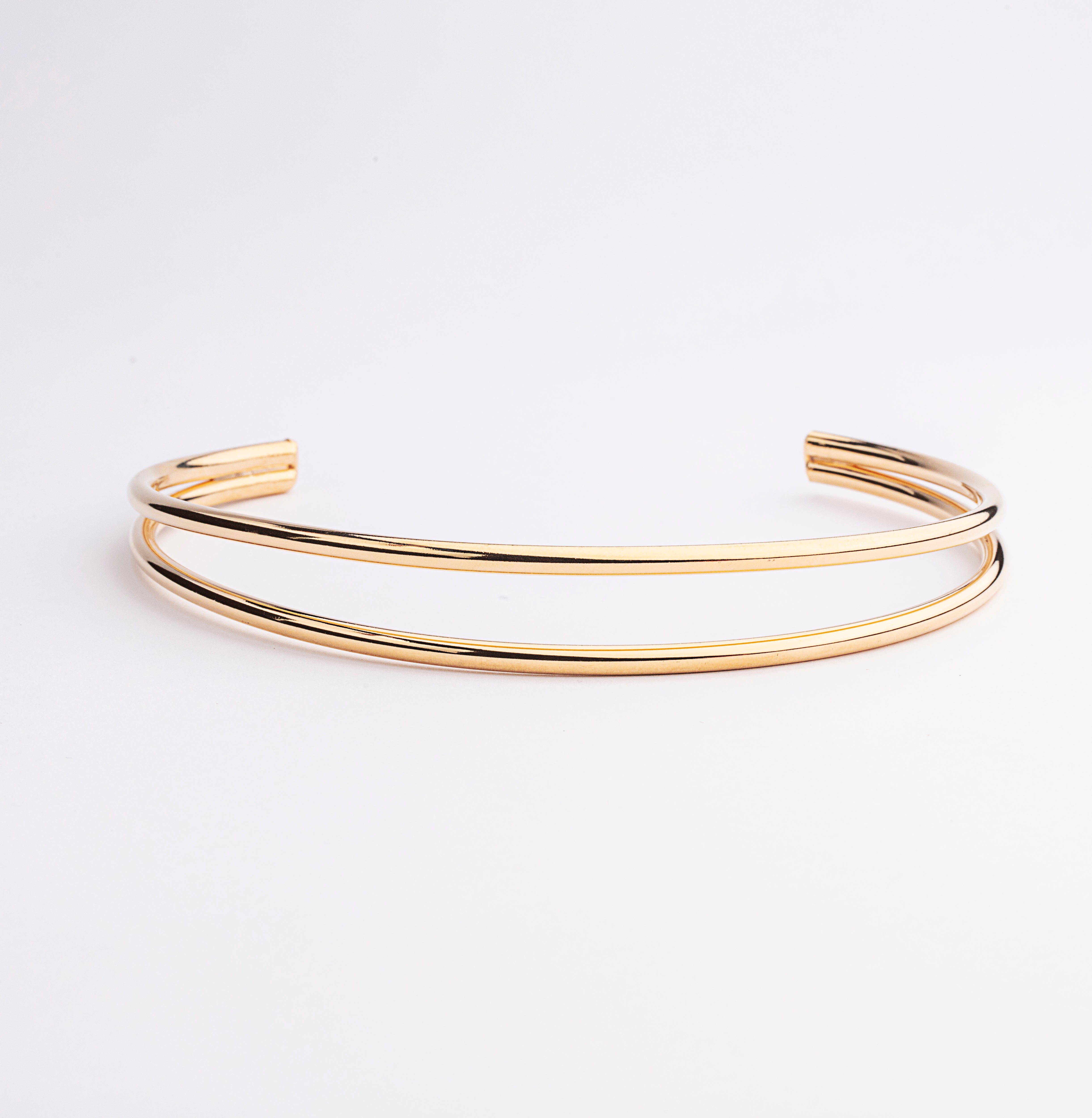 Double line choker necklace available in gold plated and rhodium plated finishes