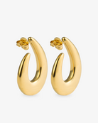 Chunky sculptural gold teardrop hoop earrings front view with post back