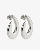 Chunky sculptural silver teardrop hoop earrings front view with post back