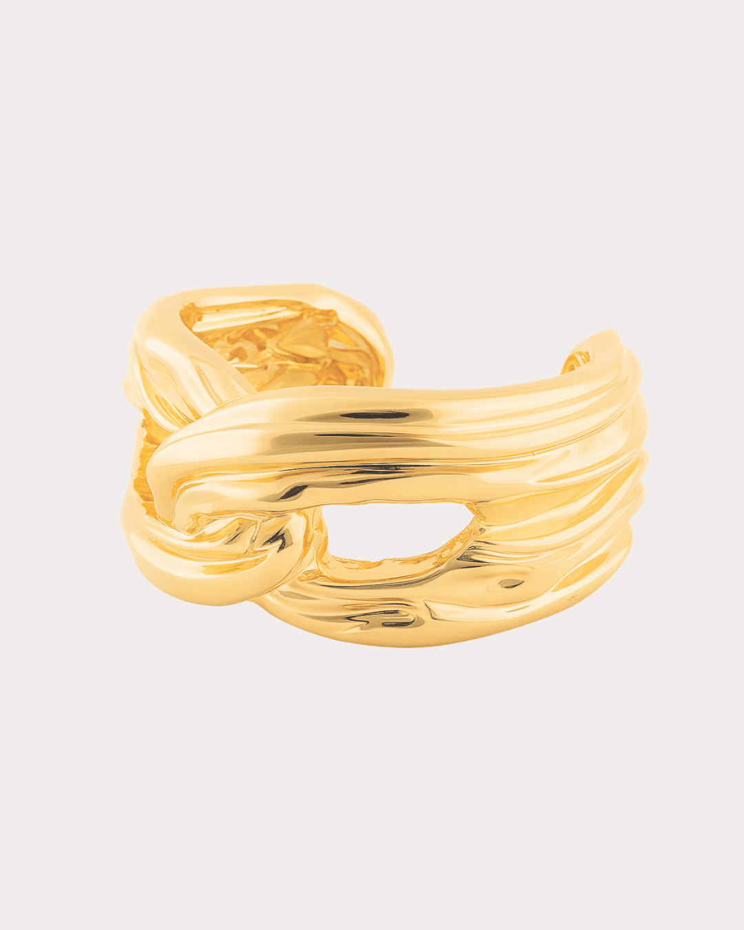 Gold plated structured bracelet with smooth polished surface and sleek design