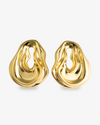 Sculptural organic gold statement earrings front view with fluid open-center design
