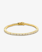 2mm gold tennis bracelet with round-cut clear stones and secure clasp