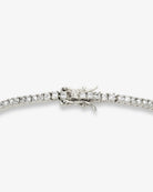 2mm silver tennis bracelet with round-cut clear stones and secure clasp