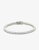 2mm silver tennis bracelet with round-cut clear stones and secure clasp