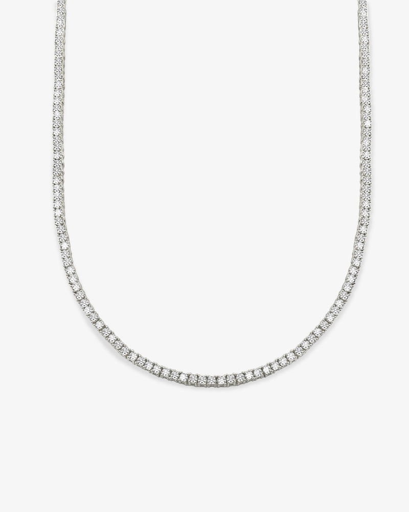 Silver round-cut tennis choker necklace front view