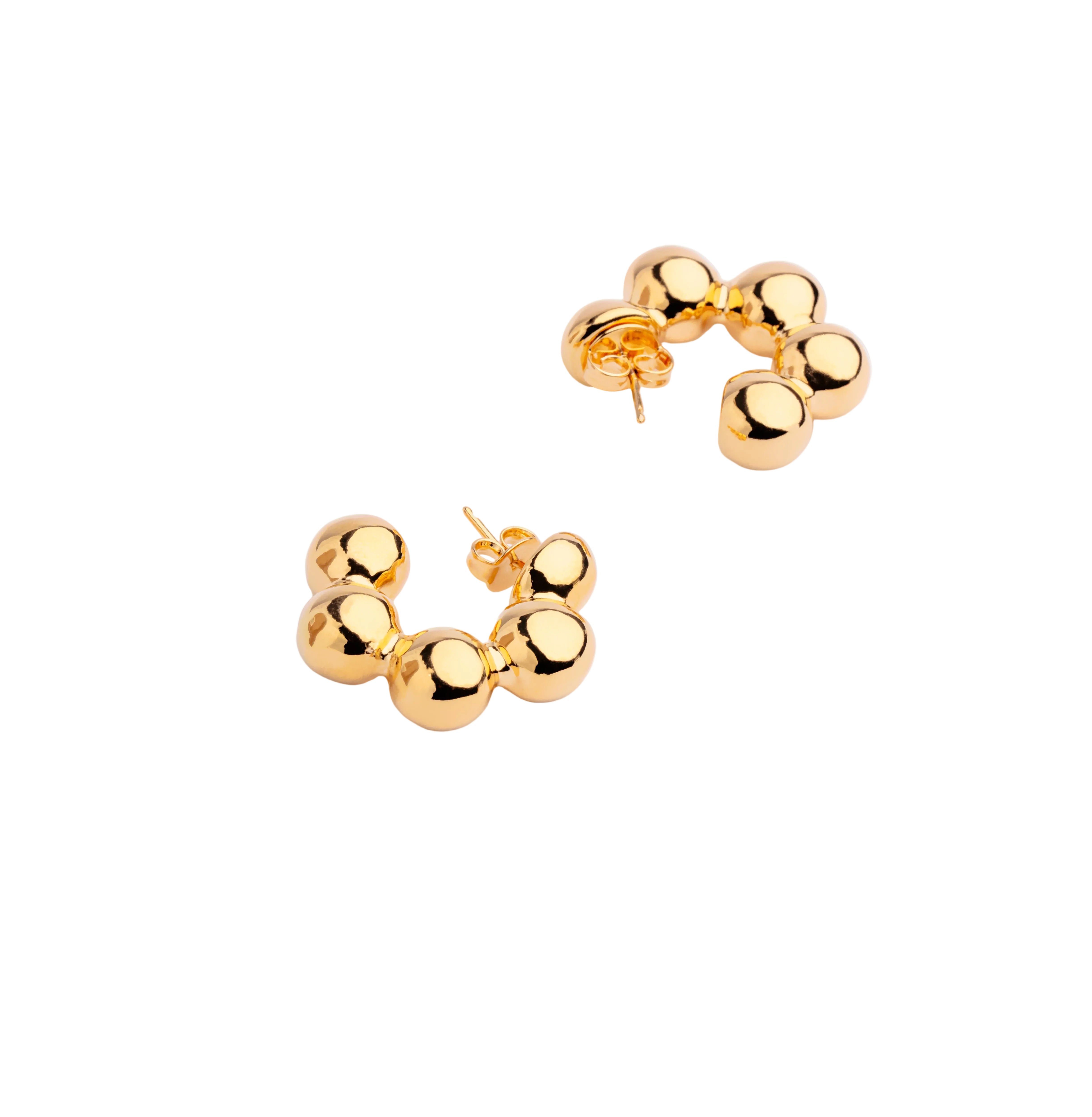 Gold plated hoop earrings with beaded link design and articulated structure