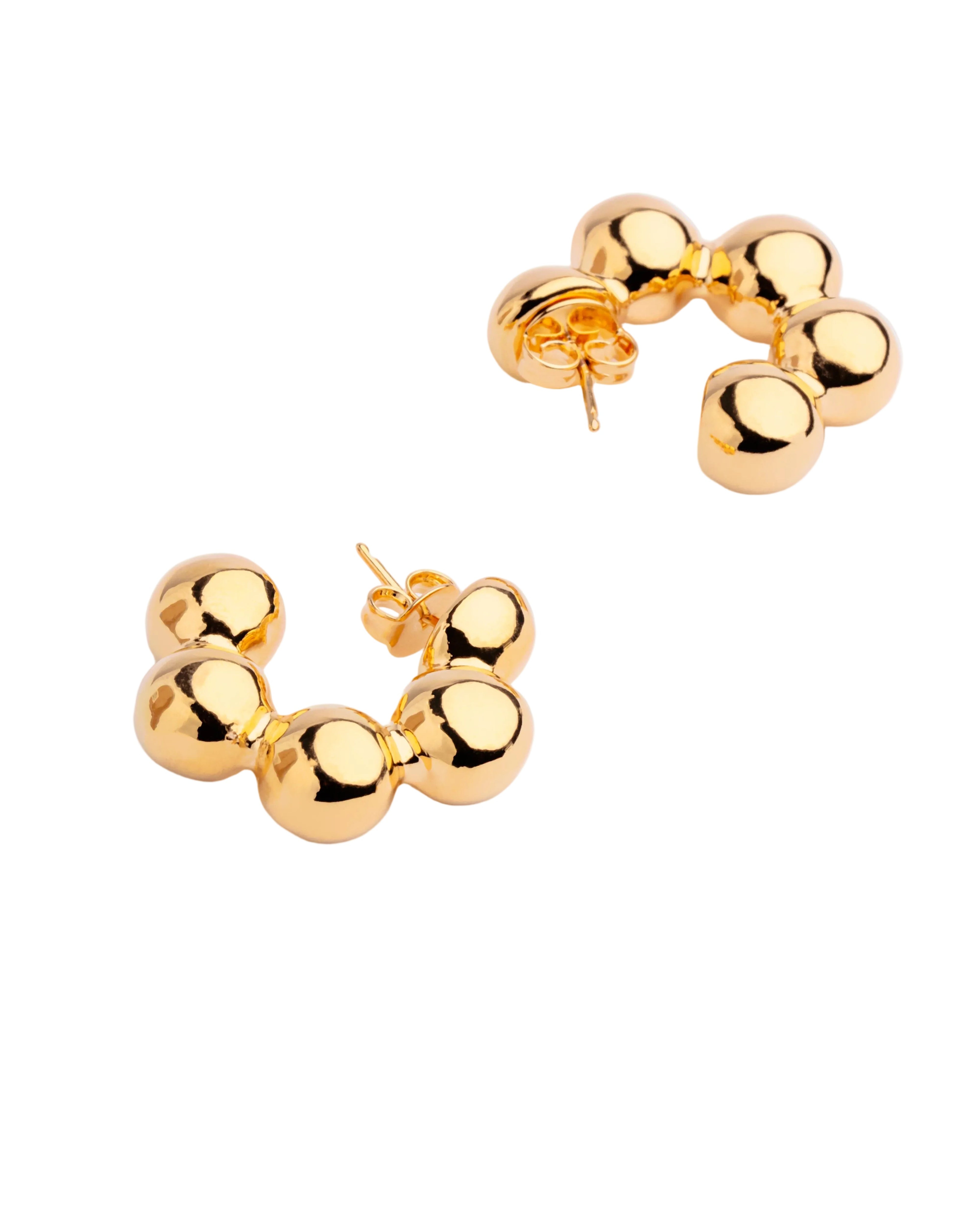 Gold plated hoop earrings with beaded link design and articulated structure