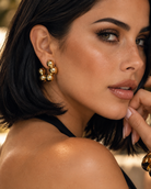 a model wearing a Bubble Bead Gold Hoop Earrings