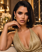 a model wearing a Bubble Bead Gold Hoop Earrings