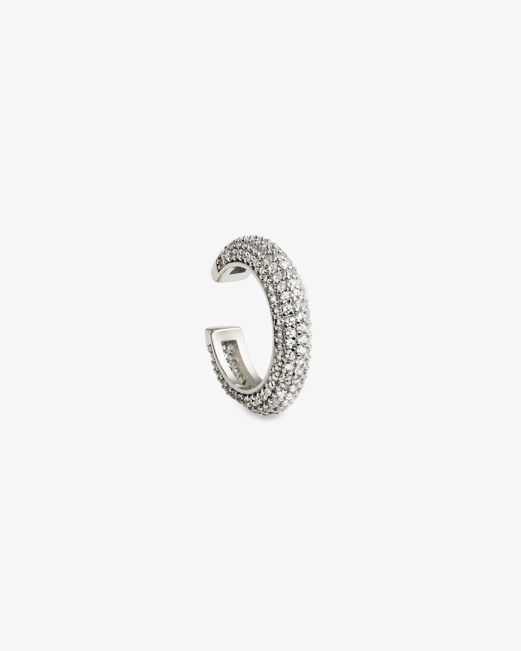 Silver pave simulated diamond ear cuff, alone product shot on a plain background.