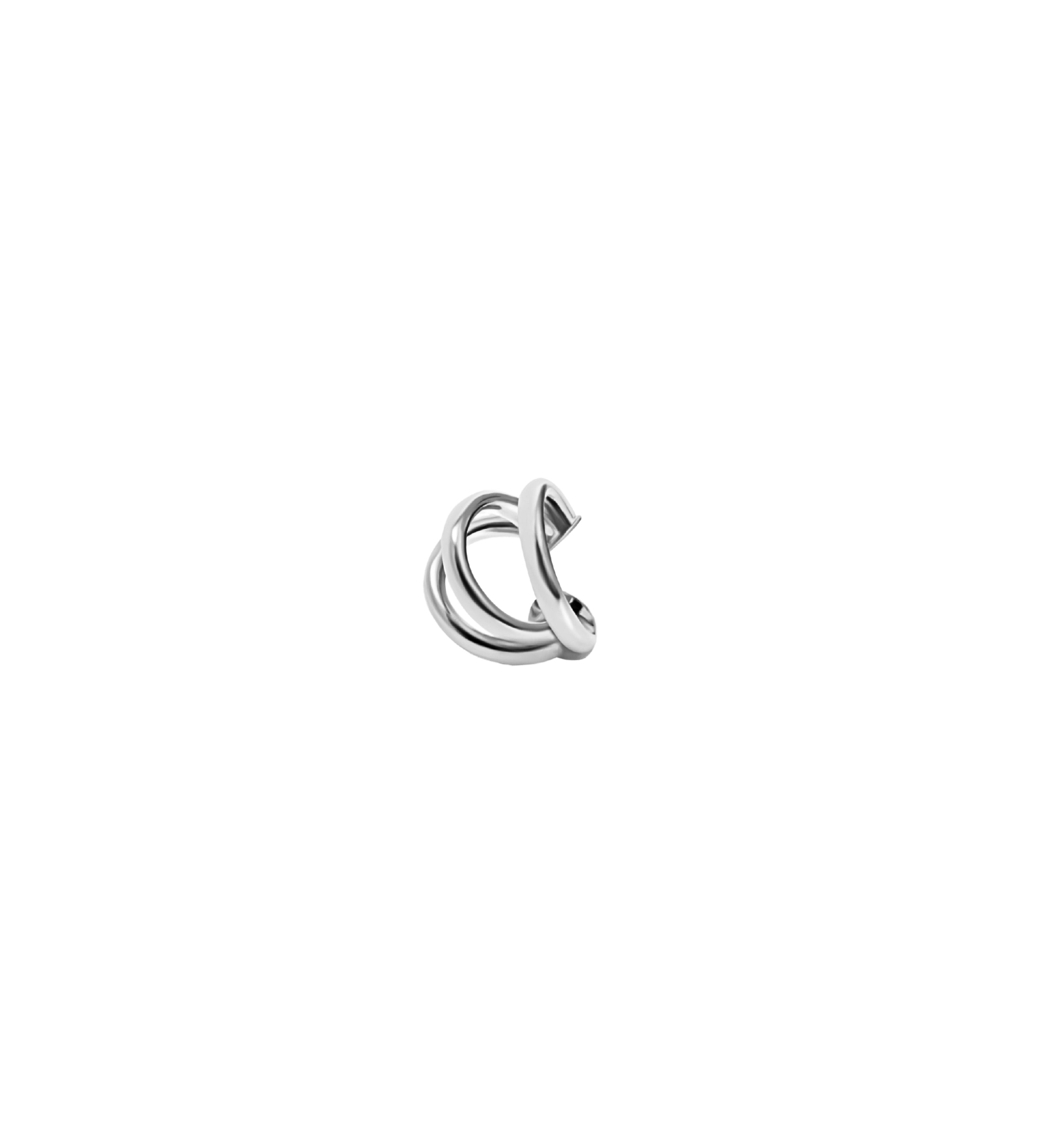 Triple strand ear cuff available in gold plated and rhodium plated finishes with sculptural layered design