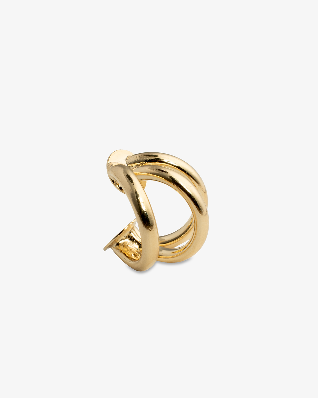 Intertwined gold ear cuff side view showing layered loop design
