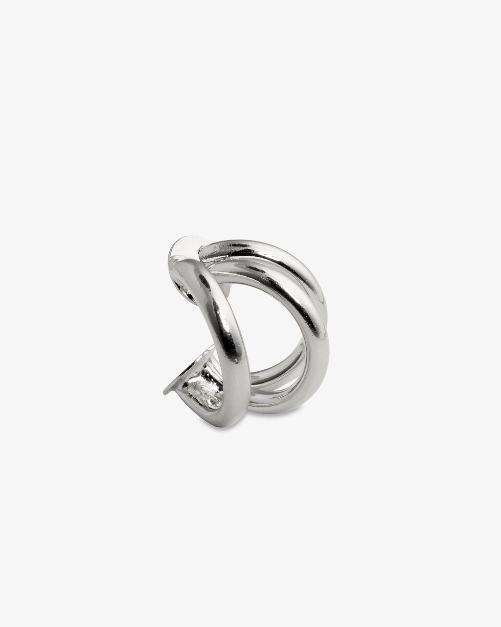 Intertwined silver ear cuff side view showing layered loop design
