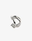 Intertwined silver ear cuff side view showing layered loop design