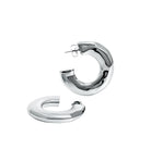 Hammered open hoop earrings available in gold plated and rhodium plated finishes with sculptural texture