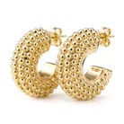 Thick beaded hoop earrings available in gold plated and rhodium plated finishes