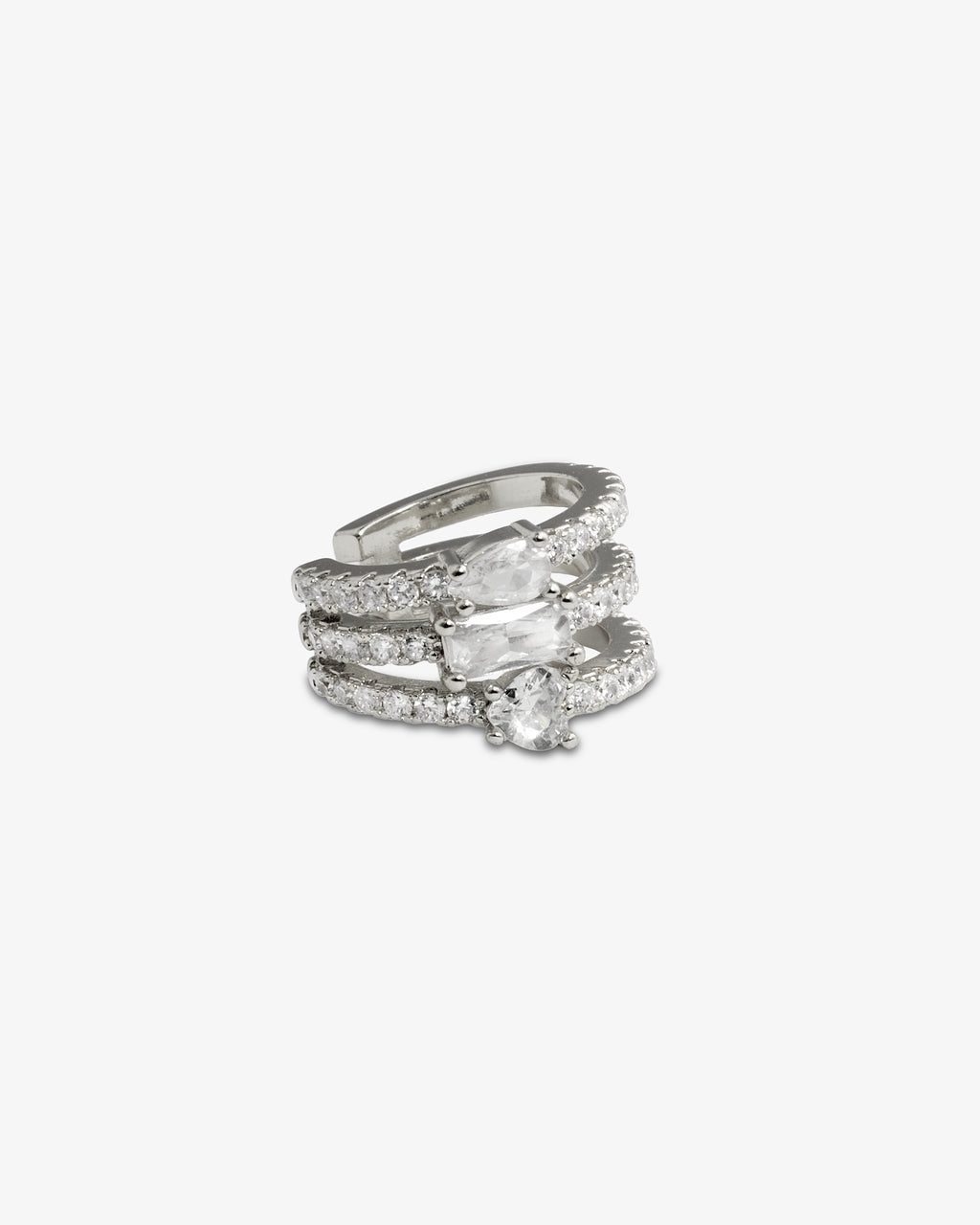 Silver chunky geometric ear cuff, alone product shot from a different angle.