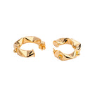 Gold plated open hoop earrings with abstract beaded design and irregular spacing