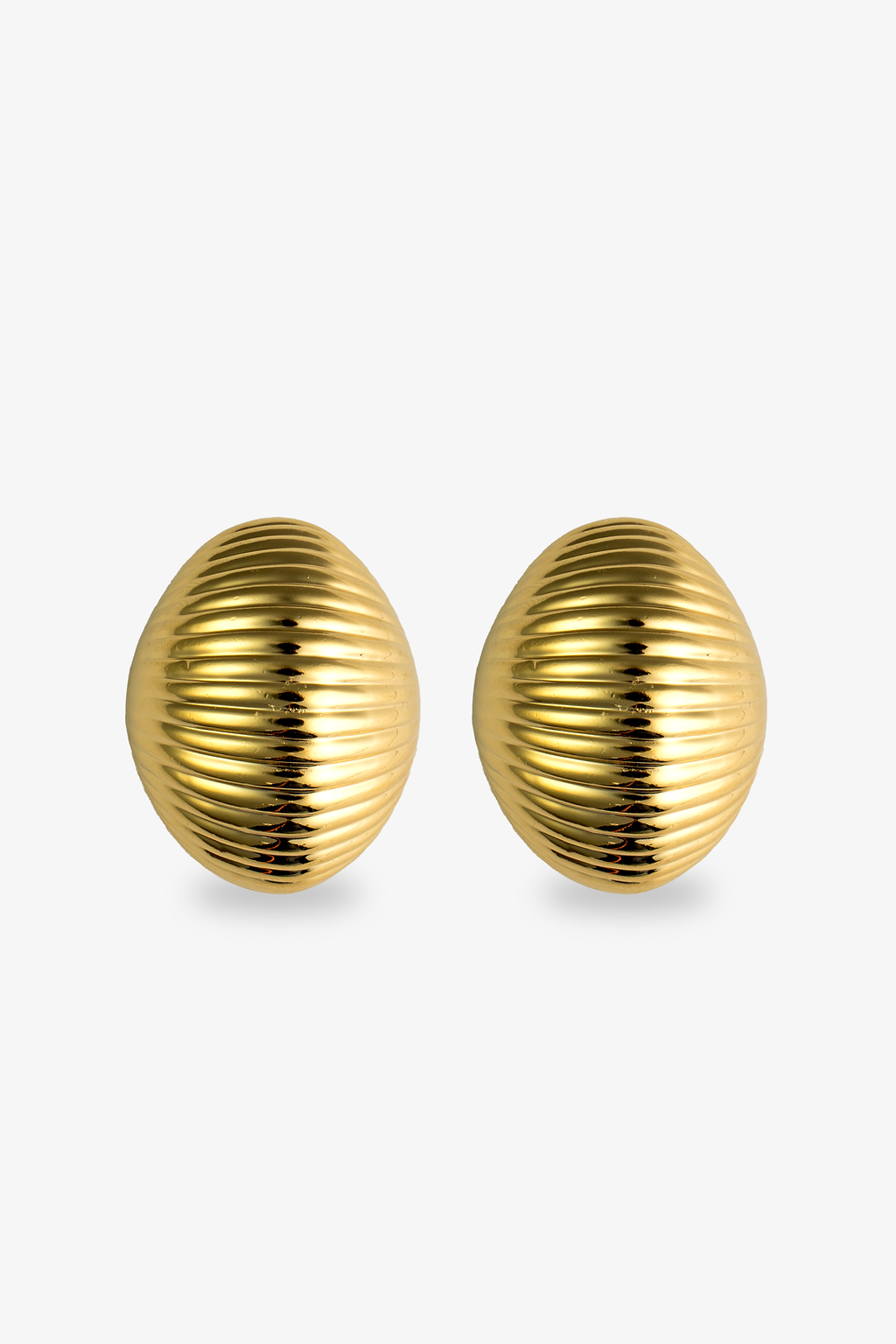 Ribbed dome gold statement earrings front view