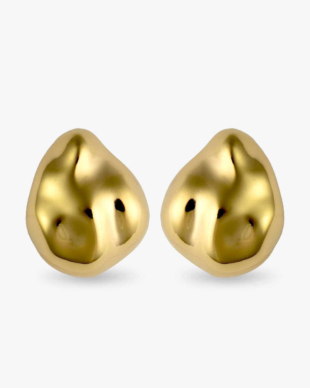 Organic pebble gold statement earrings front view