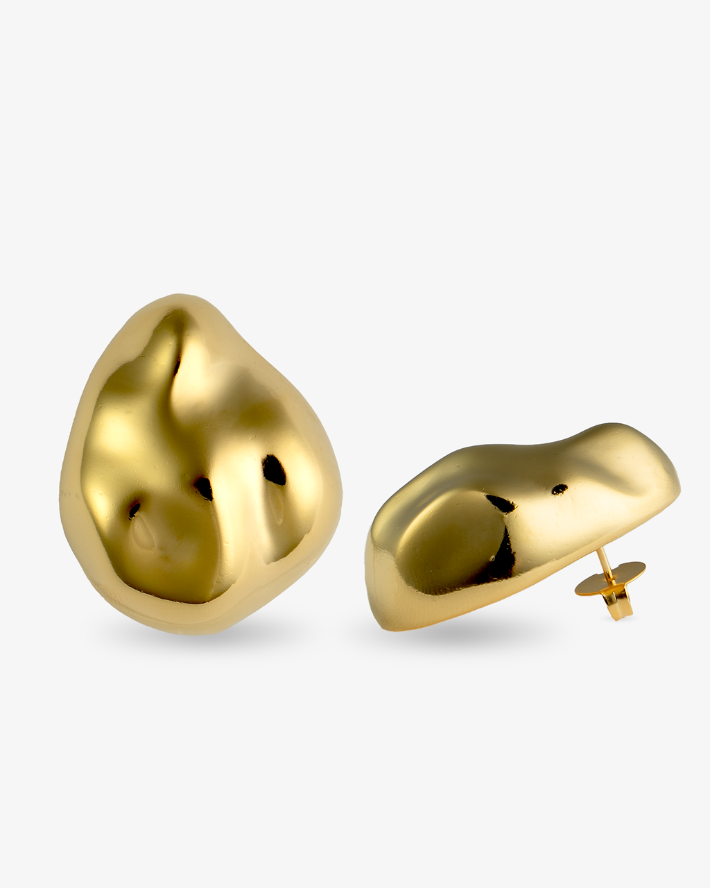 Organic pebble gold statement earrings front view