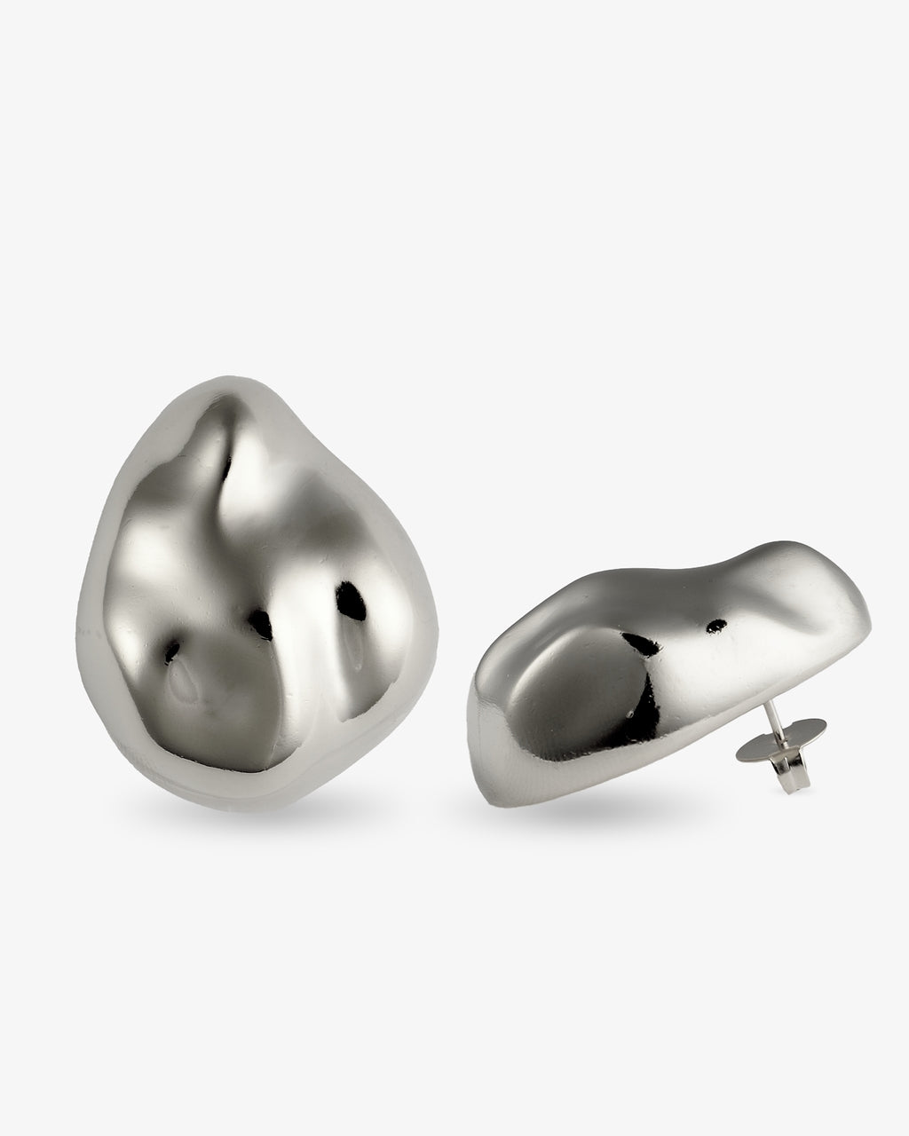 Sculptural pebble silver earrings side view with post back