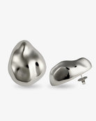 Sculptural pebble silver earrings side view with post back