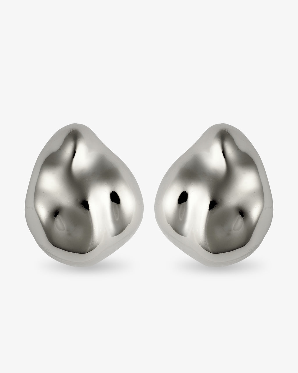 Organic pebble silver statement earrings front view
