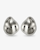 Organic pebble silver statement earrings front view