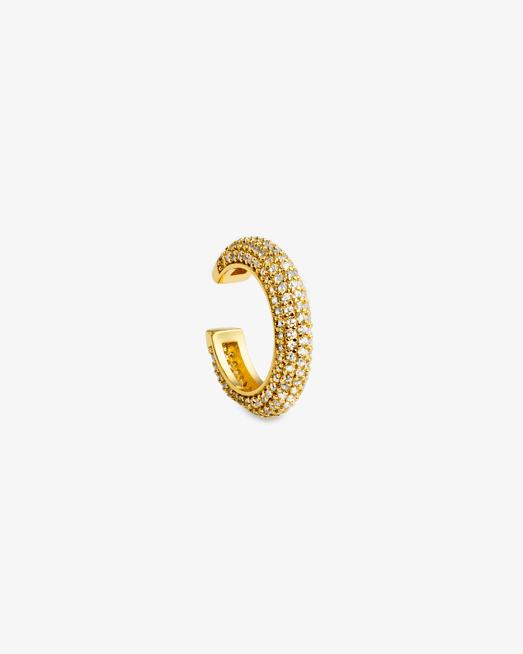 Gold pave simulated diamond ear cuff, alone product shot on a grey background.