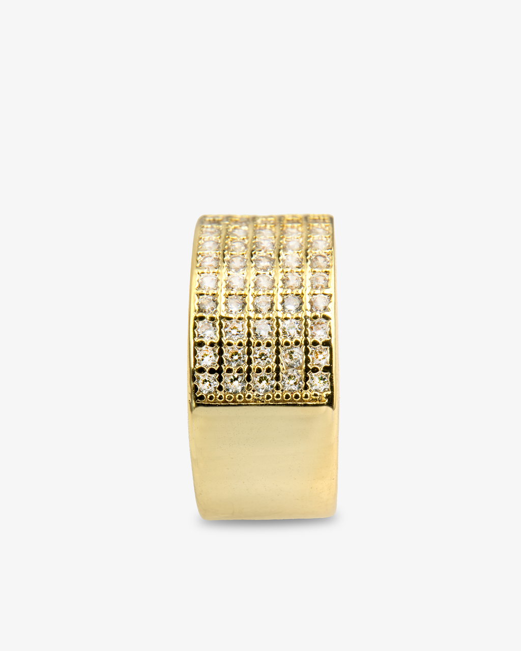 Gold chunky pave ear cuff, alone product shot on a grey background from another angle.