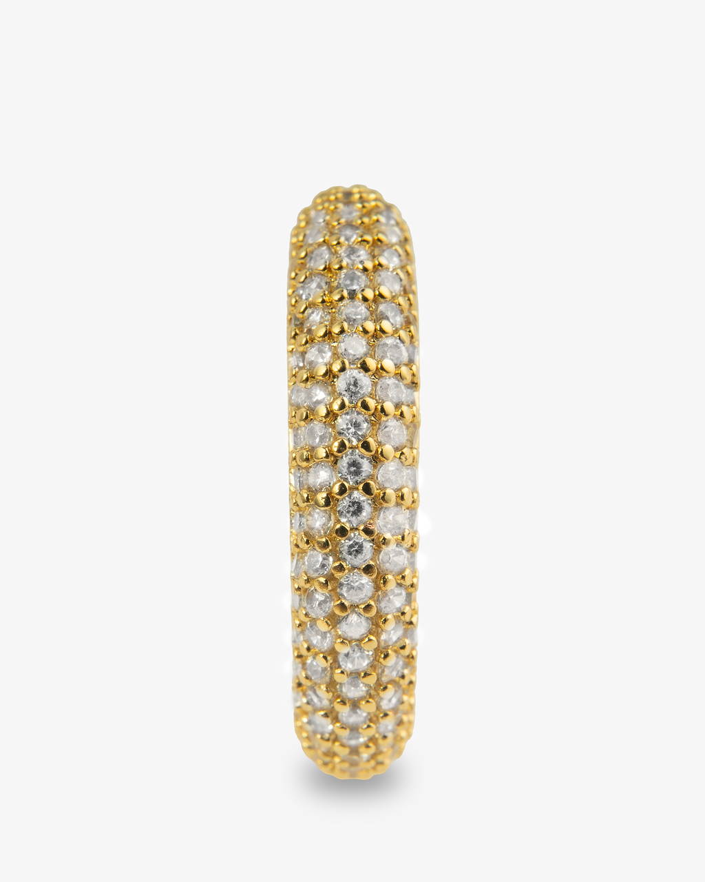 Gold pave simulated diamond ear cuff, alone close-up product shot of the thin band.