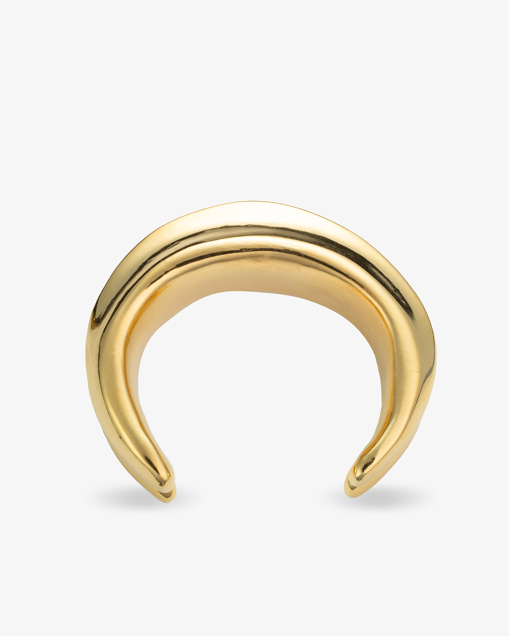 Sculptural gold cuff bracelet with raised double ridge side view