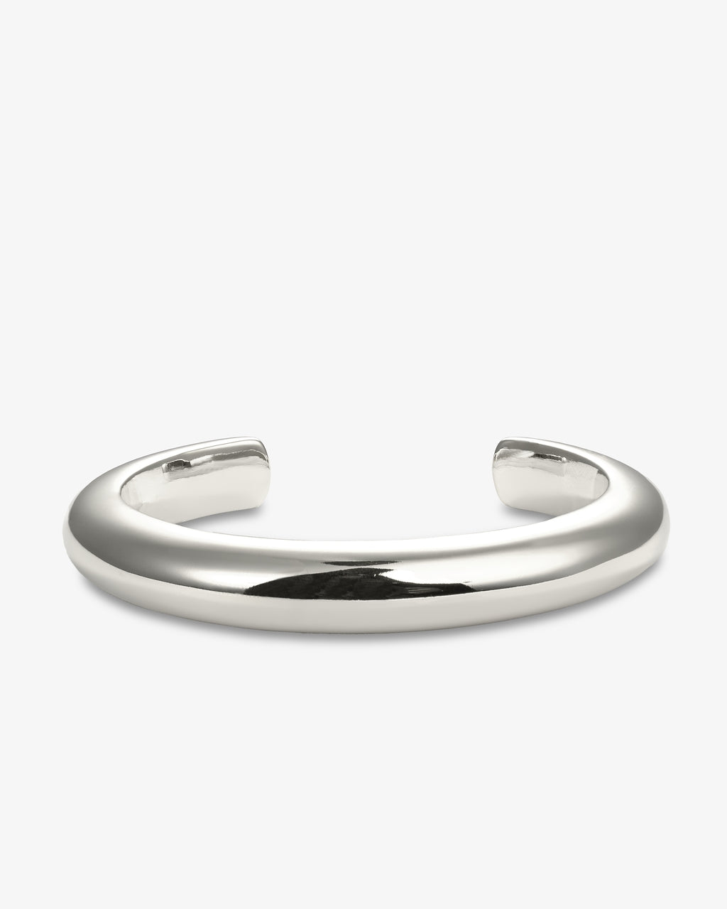Chunky polished silver open cuff bracelet front view