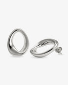 Open oval silver statement earrings angled view with post backs