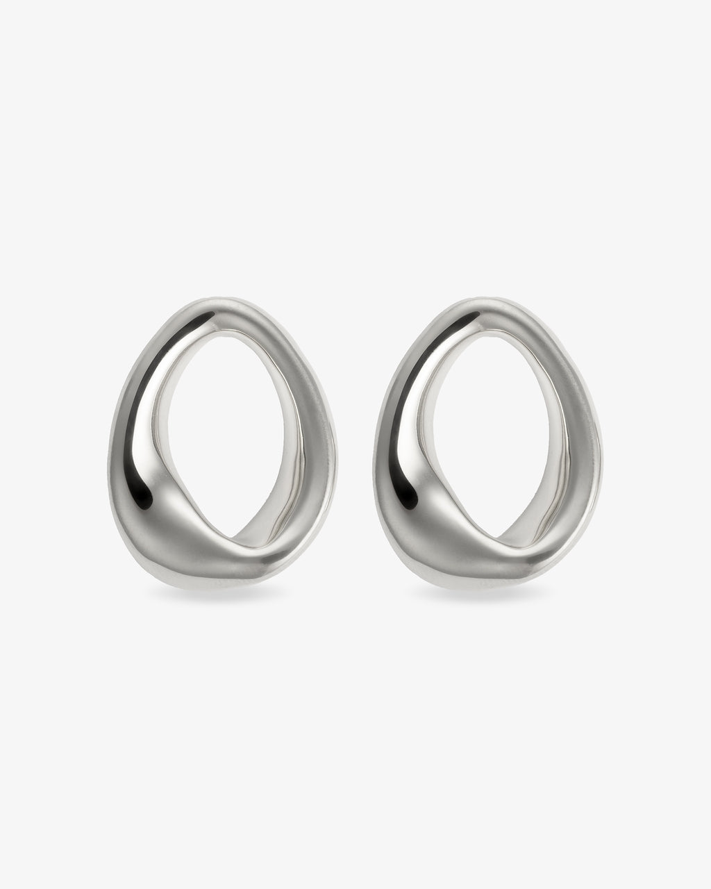Open oval silver statement earrings 