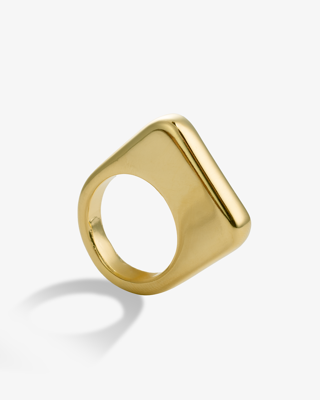 Chunky geometric gold statement ring side view