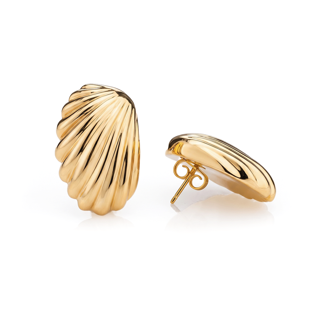 Gold plated wing inspired earrings with layered curved design and polished 