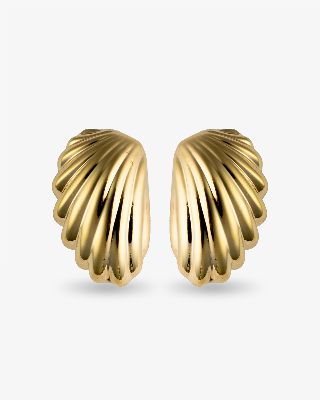 Fluted shell gold statement earrings front view
