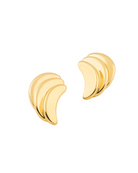 Gold plated layered crescent earrings with sculptural overlapping curved design and polished finish, 48mm by 30mm