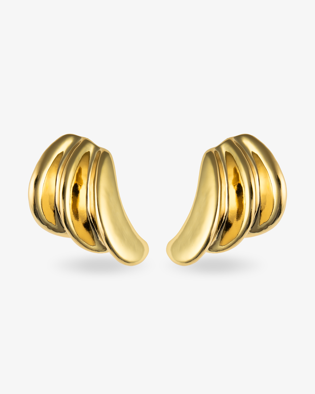 Sculptural triple wave gold statement earrings front view