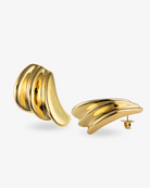 Triple wave gold statement earrings side view with post back