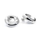 Melted circle earrings available in gold plated and rhodium plated finishes with sculptural curved design